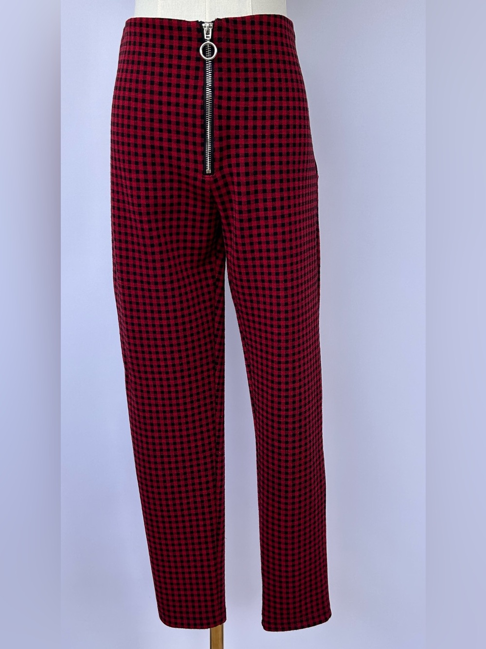 Zara Basic Women’s Mini Buffalo Check/Gingham Leggings Front Zip Size Large